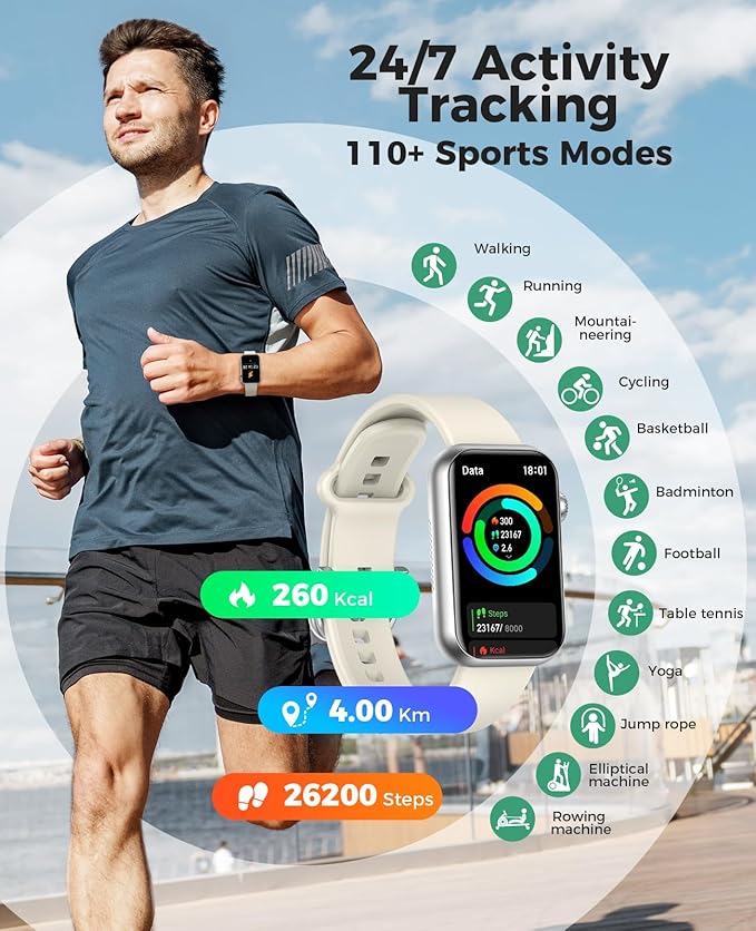 Smart Watch Fitness Tracker (Answer/Make Call), 24/7 Heart Rate Spo2 Blood Pressure Monitor Sleep