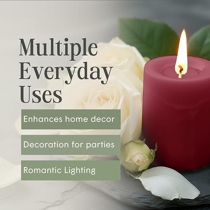 Mister Candle Dripless Unscented Pillar Candles, Set of 3 Hand Poured Solid Color Non-Scented