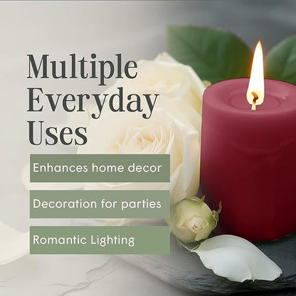 Mister Candle Dripless Unscented Pillar Candles, Set of 3 Hand Poured Solid Color Non-Scented