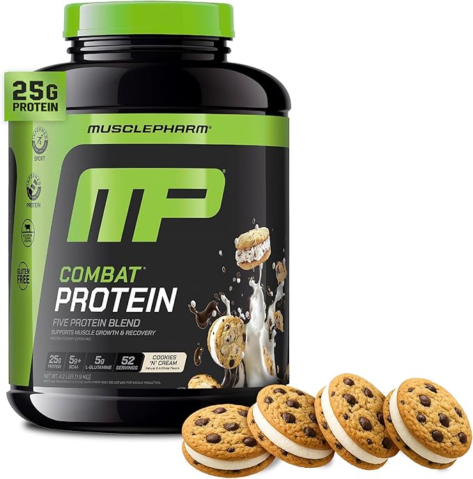 MusclePharm Combat Protein Powder, Cookies ?˜N??Cream Flavor, Fuels Muscles for Productive