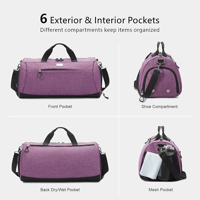 TOPDesign Gym Bag for Women & Men, Unisex Duffel Bag with Shoe Compartment & Wet Pocket for Travel