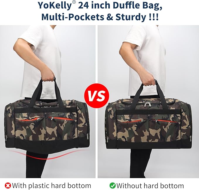 24 inch Large Gym Bag for Men - 65L Hard Bottom Duffle Bag with Shoes Compartment for Sport/Travel