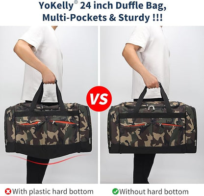 24 inch Large Gym Bag for Men - 65L Hard Bottom Duffle Bag with Shoes Compartment for Sport/Travel