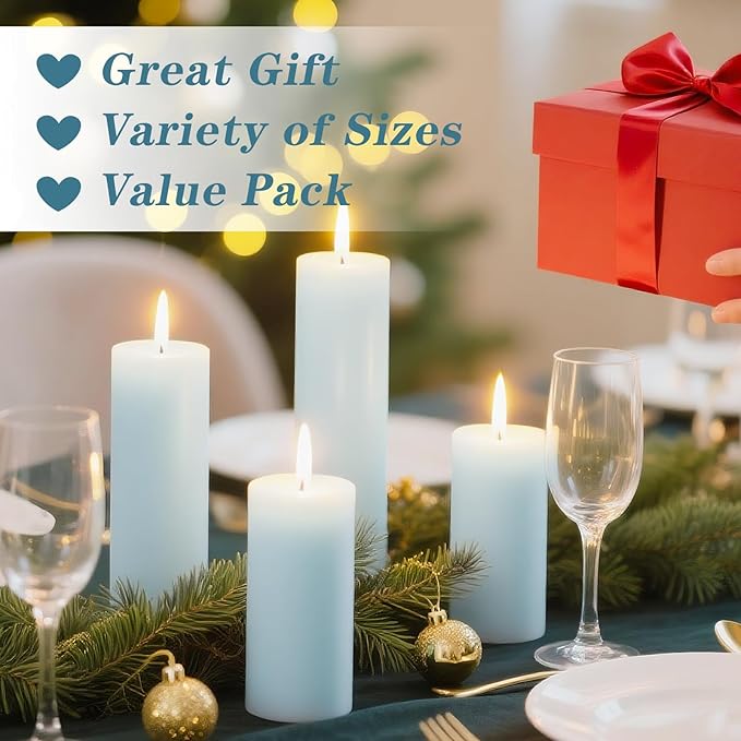 36 Pcs Blue Pillar Candles Bulk Set，Hurricane Candlesï¼? Different Lengths (12 Each)，Dripless
