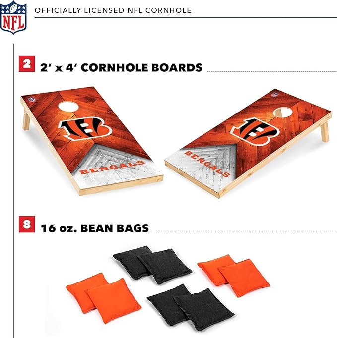 NFL Football 2' x 4' Regulation Size Solid Wood Cornhole Set with Direct Print HD Team Graphics