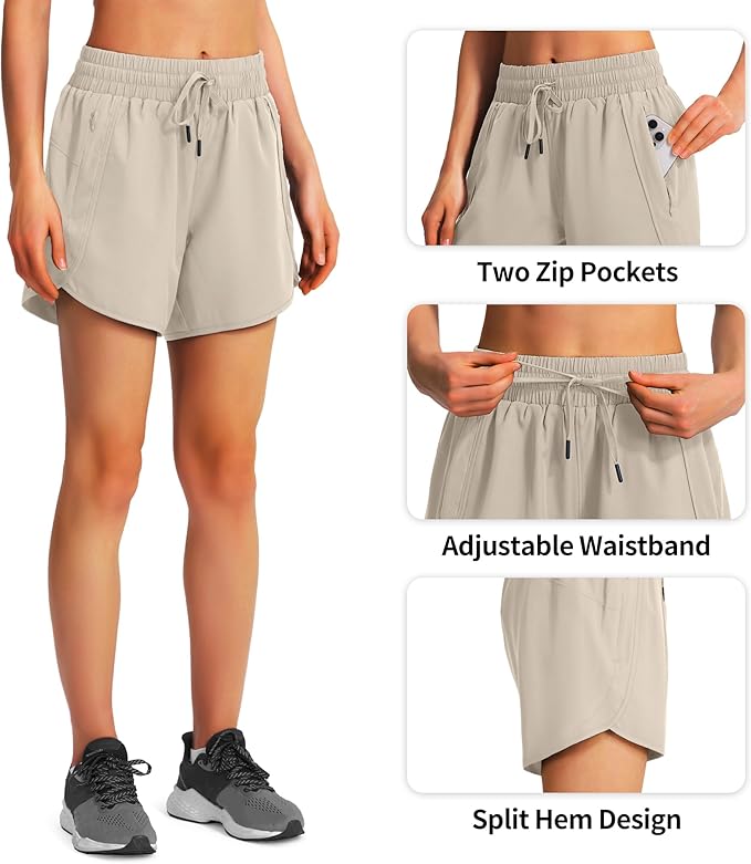 Ksmien Women's 5" Athletic Running Shorts Quick Dry Lightweight Workout Gym Shorts with Zipper