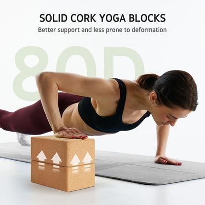 Syntus Cork Yoga Block and Strap Set for Yoga, Fitness, Pilates, Stretching