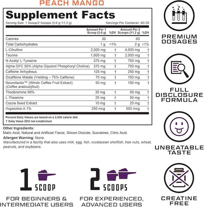 Prevail Pre Workout Powder with Nootropics: Pre Workout for Men and Women, Cutting Edge Energy and