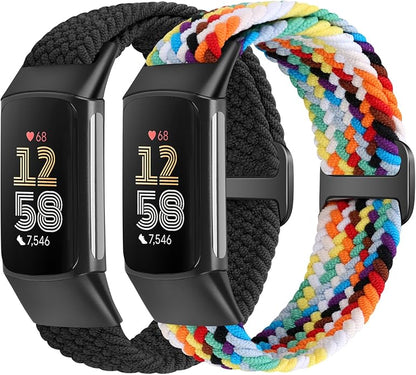 Elastic Braided Bands Compatible with Fitbit Charge 5/Fitbit Charge 6 for Women Men, Breathable