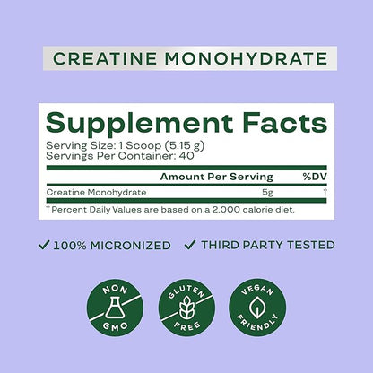 Bloom Nutrition Creatine Monohydrate Powder, 5g Micronized Creatine per Serving, Supports Muscle