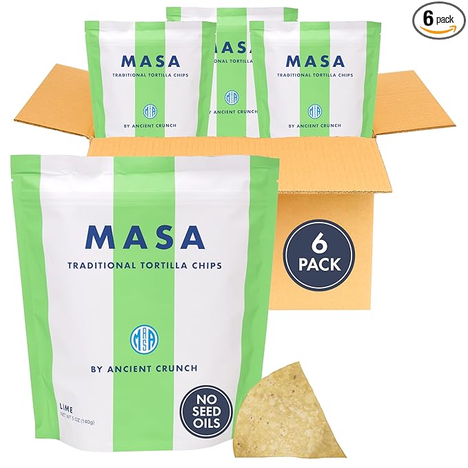 MASA Chips - Lime Flavored Tortilla Chips, Handmade Corn Chips & Crisps - Naturally Grown White