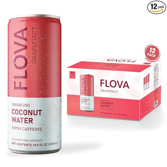 Flova Grapefruit Energy Drink, All Natural, Electrolytes and Minerals from Coconut Water, 4 Simple