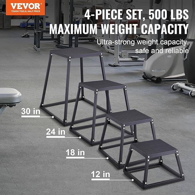 VEVOR Plyometric Jump Box, 18 Inch Plyo Box, Steel Plyometric Platform and Jumping Agility Box
