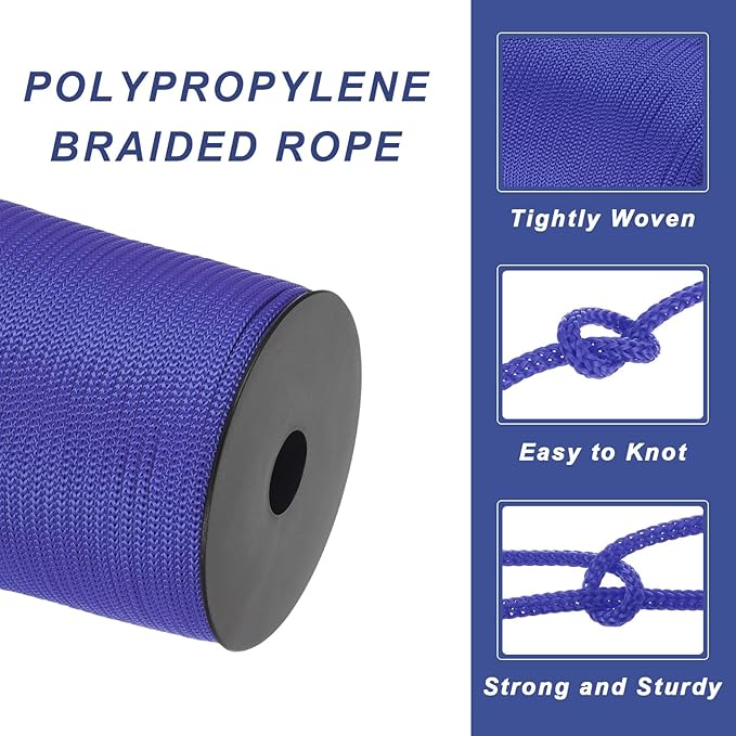MECCANIXITY 5/32 Inch Polypropylene Rope Braided Ropes, 328ft Camping Rope Hollow Utility Cord for