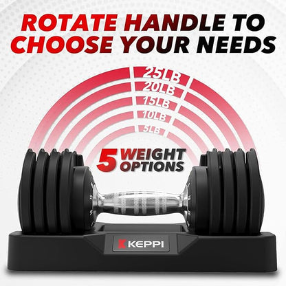 Keppi Adjustable Dumbbells Set-25lb/40lb/55lb/60lb, Anti-Slip Metal Fast Adjust Weight Handle