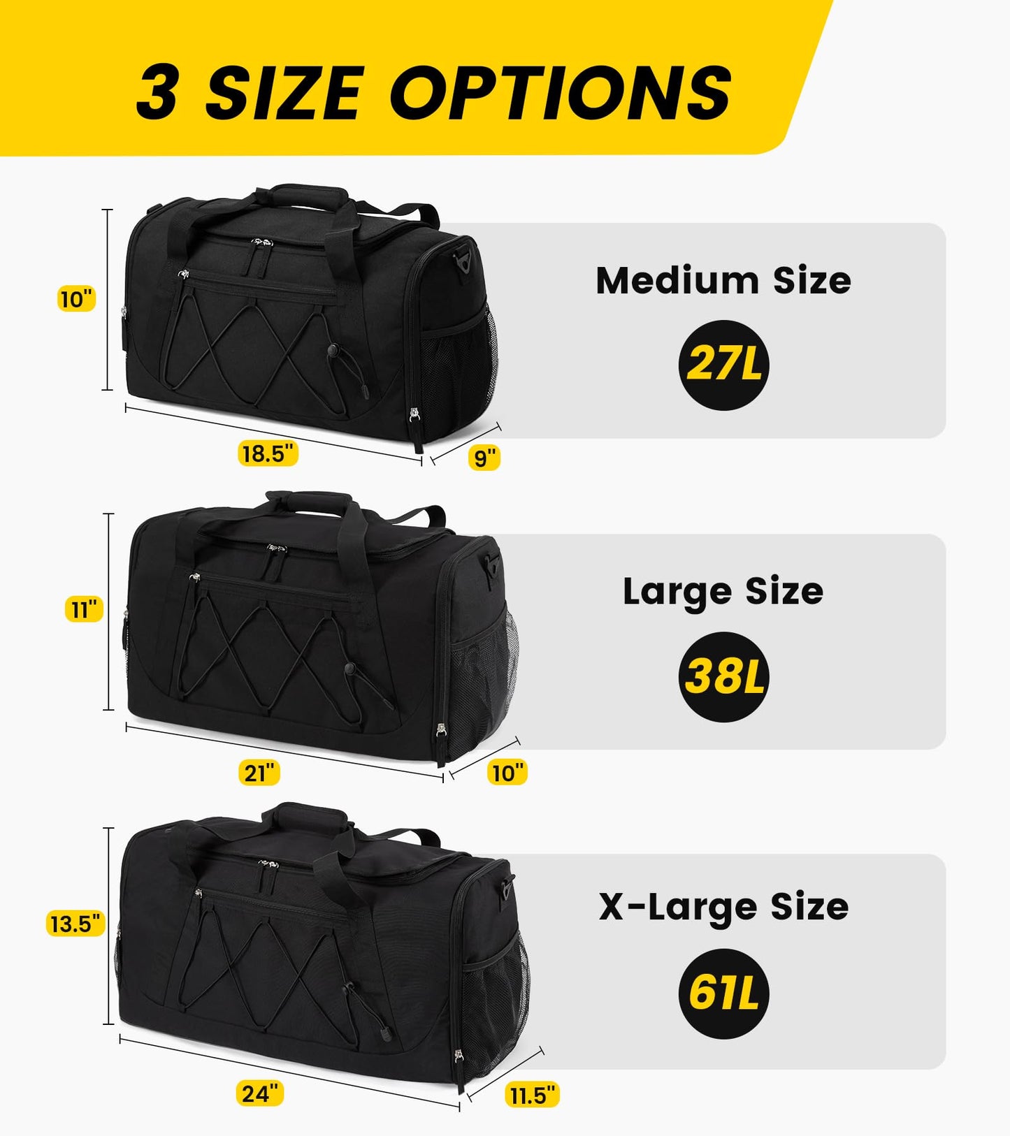 Vorspack 18 Inches Gym Bag for Men Women with Shoe Compartment - Black