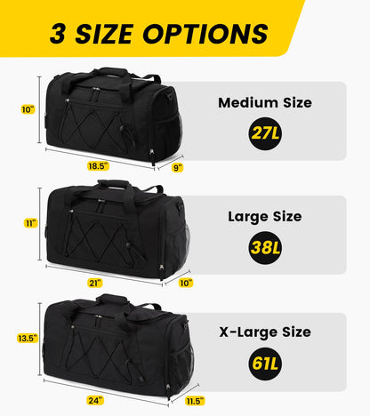 Vorspack 18 Inches Gym Bag for Men Women with Shoe Compartment - Black