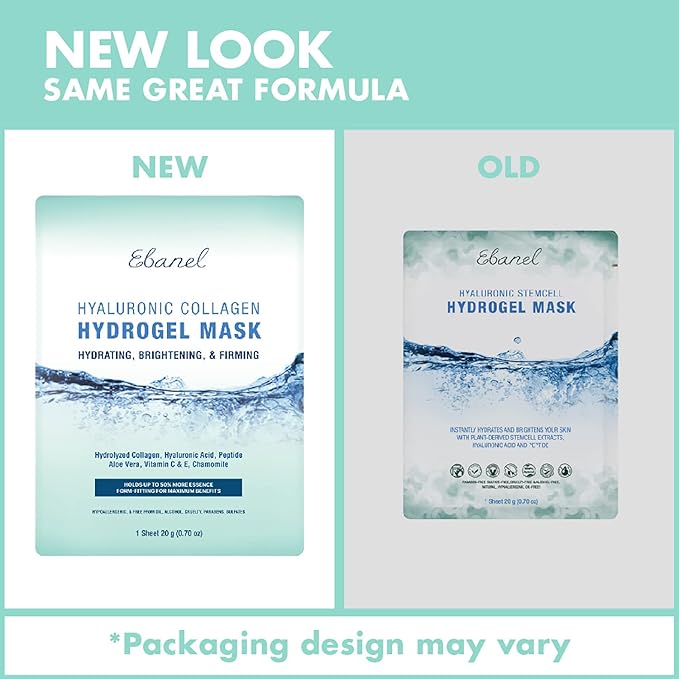 Ebanel 5 Pack Hydrogel Collagen Face Mask with Hyaluronic Acid, Vitamin C, Peptide, Aloe, Instant