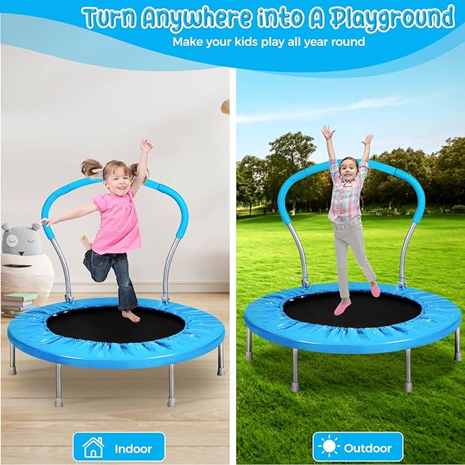 Mini Trampoline for Kids, Indoor Toddler Trampoline with Handle, Child Small Rebounder Trampoline
