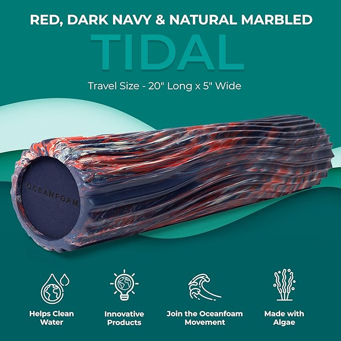 Oceanfoam Tidal Roller - Red, Dark Navy & Natural Marbled - Muscle Massage Foam Roller for Back