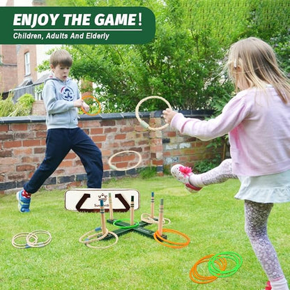Wooden Ring Toss Game Set, Backyard Beach Camping Game with Toss Rings & Portable Carrying Bag