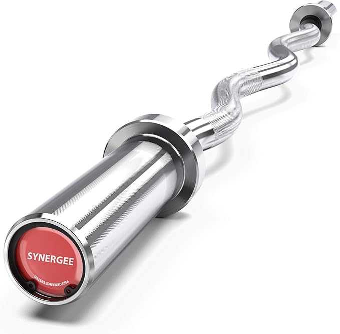 Synergee Commercial EZ Curl Olympic Bar Chrome & Black Phosphate with Powder Coated Brass Bushings