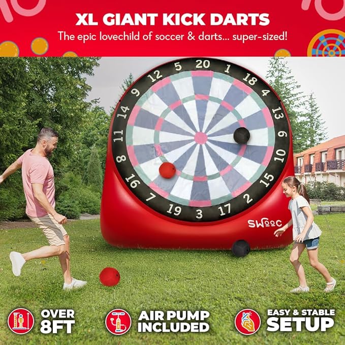 SWOOC Games - XL Giant Kick Darts (Over 8ft Tall) with 15+ Games Included - Jumbo Soccer Darts