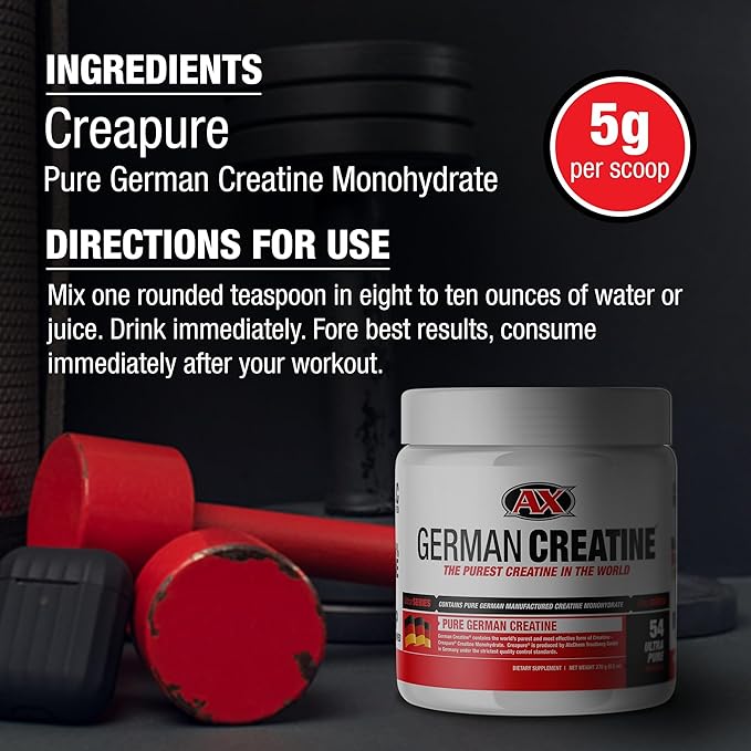 German Creatine - Micronized Creatine Monohydrate Powder, 99.99% Pure Creapure for Muscle Growth