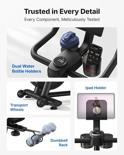 MERACH Exercise Bike, Brake Pad Stationary Bike with Exclusive App, Low Noise Indoor Cycling Bike