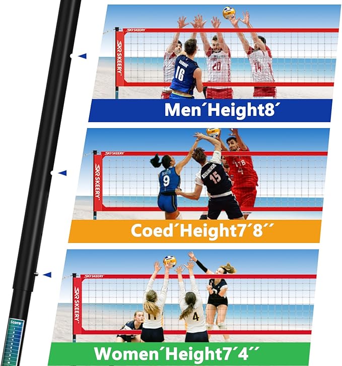 Outdoor Heavy Duty Volleyball Net Set, Anti-Sag Design, Adjustable Aluminum Poles, Portable