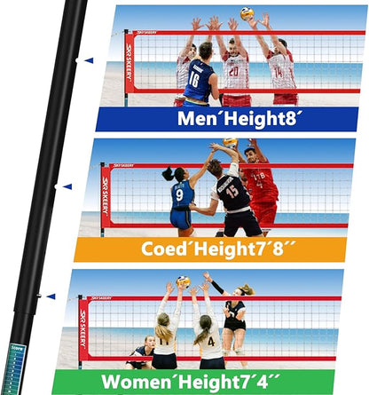 Outdoor Heavy Duty Volleyball Net Set, Anti-Sag Design, Adjustable Aluminum Poles, Portable