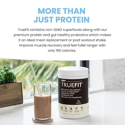 TrueFit Gut Healthy Protein Powder, Grass-Fed Whey Meal Replacement Shake with Prebiotics