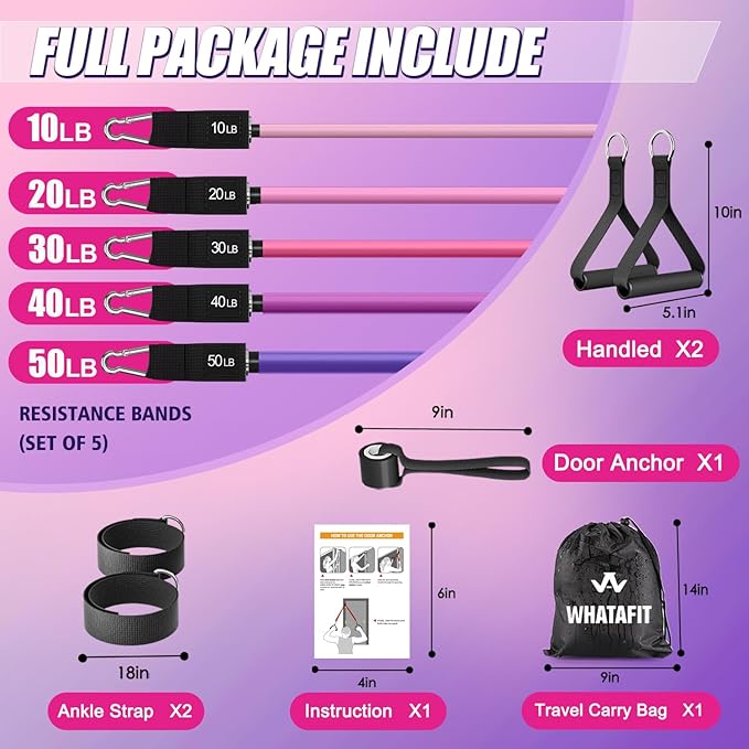 WHATAFIT Resistance Bands, Exercise Bands，Resistance Bands for Working Out, Work Out Bands with