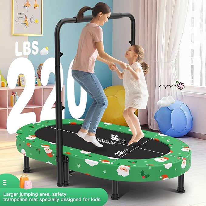ANCHEER 56" Double Mini Trampoline for Kids, Mini Rebounder with 5-Level Adjustable Handle