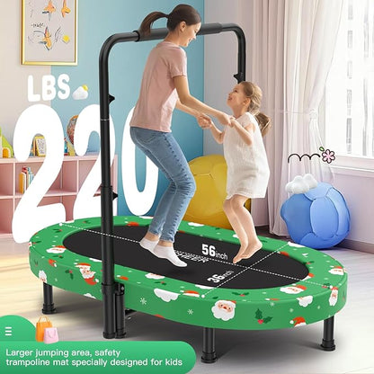 ANCHEER 56" Double Mini Trampoline for Kids, Mini Rebounder with 5-Level Adjustable Handle