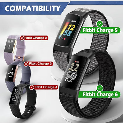 Sport Loop Nylon Watch Bands Compatible with Fitbit Charge 6/5, Adjustable Breathable Replacement