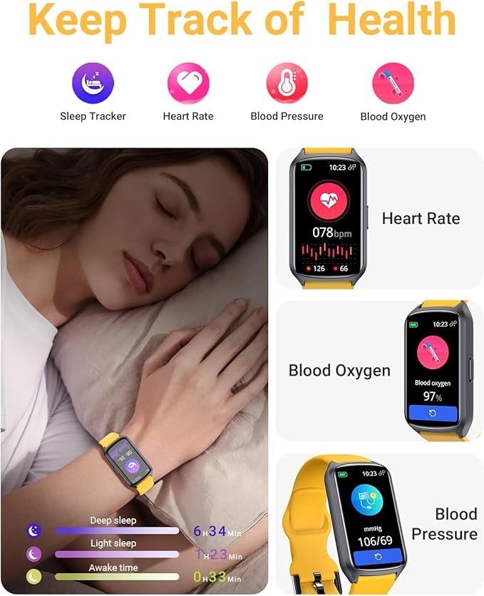 Health Fitness Tracker with 24/7 Heart Rate, Blood Oxygen, Blood Pressure, Sleep Tracker, 5ATM