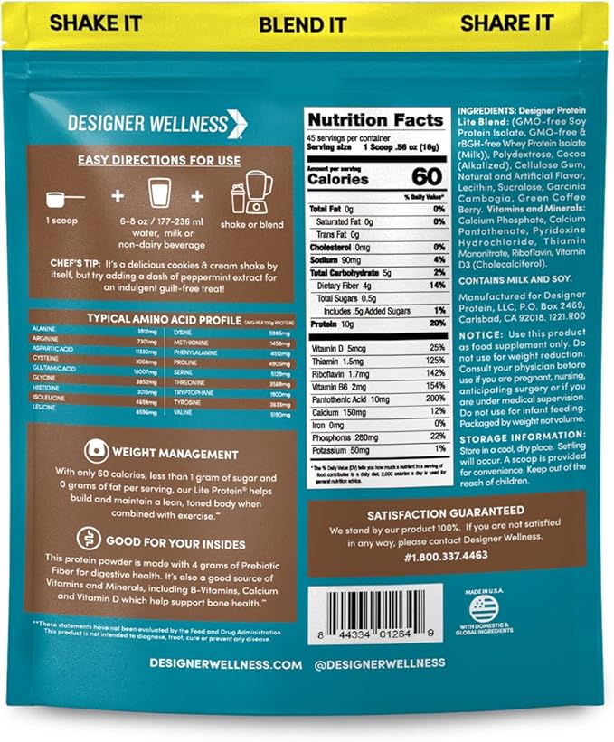 Designer Wellness, Designer Lite, Low Calorie Natural Protein, Prebiotic Fiber, Key Vitamins &