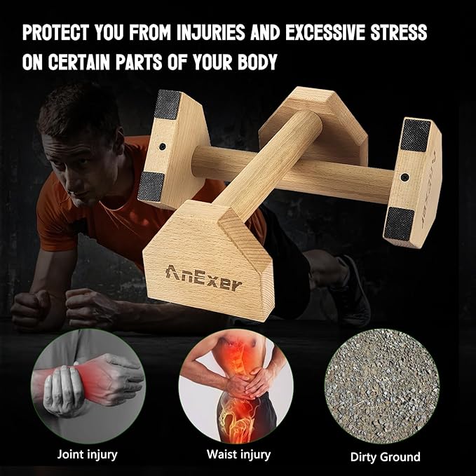Push Up Stands, Handstand Parallettes Bars, Solid Wood Push Up Bars with Non-Slip Mat Push up