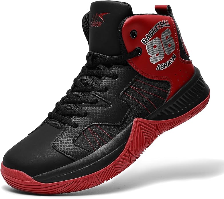 ASHION Kids Basketball Shoes Boys Girls Sneakers Mid-Top Lace Up Cushion Anti Slip Athletic Outdoor