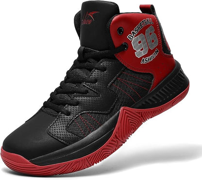 ASHION Kids Basketball Shoes Boys Girls Sneakers Mid-Top Lace Up Cushion Anti Slip Athletic Outdoor