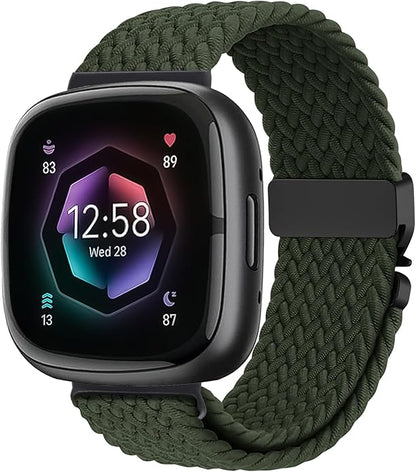 Braided Stretchy Band for Fitbit Versa 4/Versa 3/Sense 2/Sense Watch Band Women Men,Parachute-style
