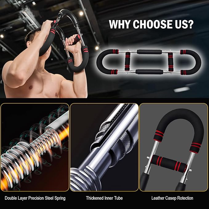 Latest-Gen Twister Arm Trainer, Adjustable Power Spring Workout Bar, Forearm Triceps Chest