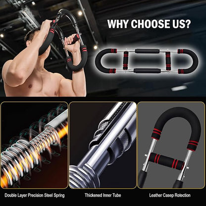 Latest-Gen Twister Arm Trainer, Adjustable Power Spring Workout Bar, Forearm Triceps Chest