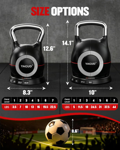 Yagud Adjustable Kettlebell for Strength Training, Quick-Change 3.5-22.5lbs Kettle Bells Weights