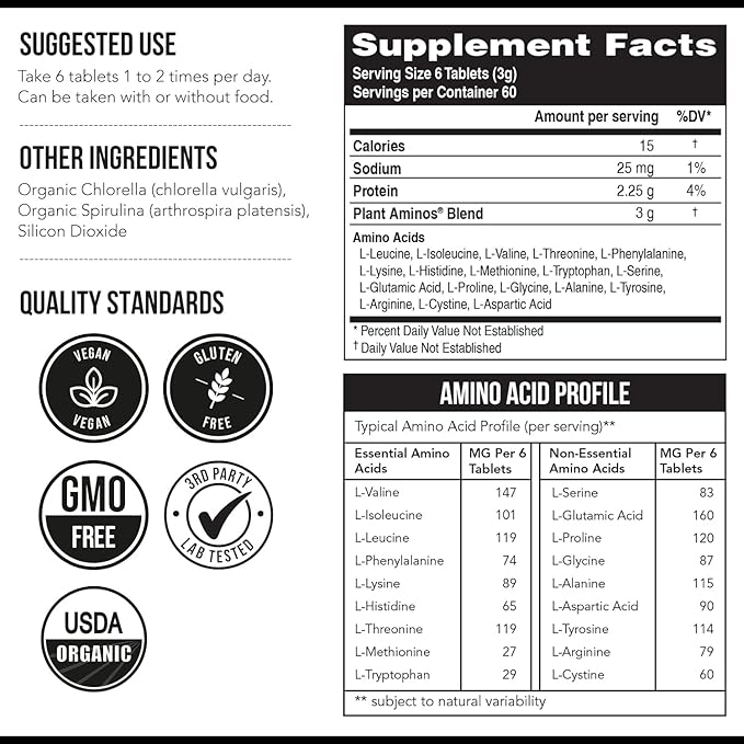 Plant Aminos Organic Essential Amino Acids (EAAs) & BCAA - 100% Plant-Based Raw, Vegan - All 9