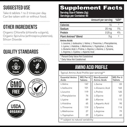Plant Aminos Organic Essential Amino Acids (EAAs) & BCAA - 100% Plant-Based Raw, Vegan - All 9