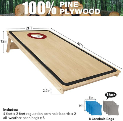 Cornhole Board Set - No Bounce,Regulation Size 4x2 ft,Made of 1/2" Pine Plywood,UV Printing