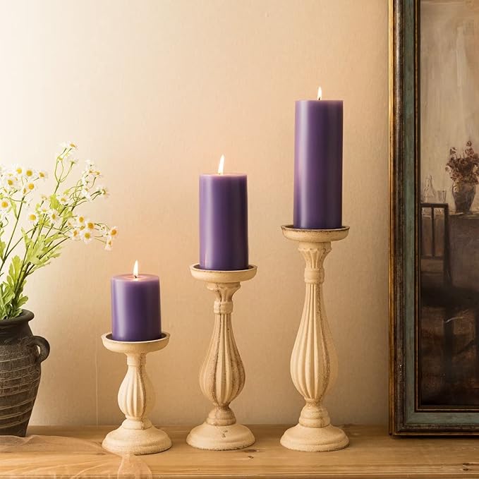 MOZEAL 3" x 4" Hand-Poured Unscented Candle,Dripless Pillar Candle Set of 3,Long Clean