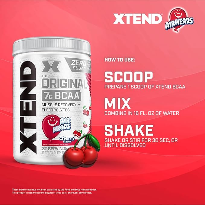 Original BCAA Powder Airheads Candy Flavor, 7g BCAA and 2.5g L-Glutamine, Sugar Free Post Workout